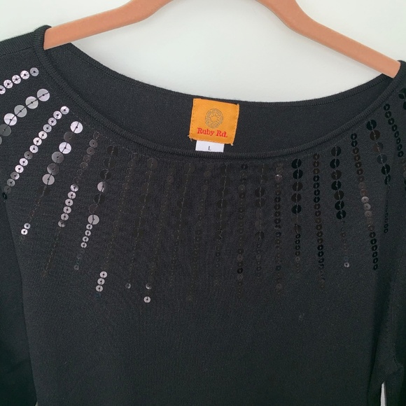 Ruby Rd. Black sequin sweater size L - Picture 2 of 8